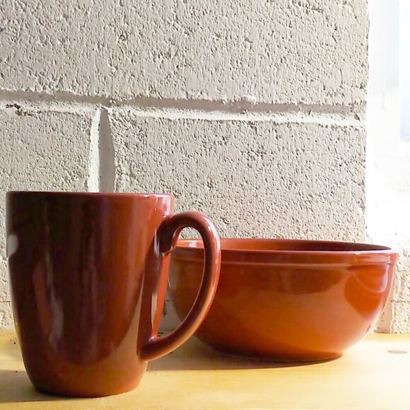 🎁Free ADD-ON/ One person ceramic glazed pottery bowl and mug set in red - Picture 6 of 15